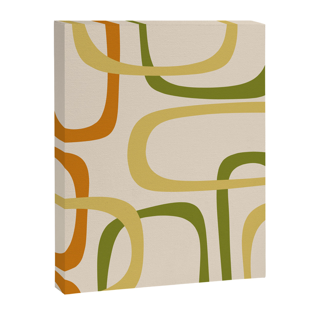Fine Loops Mid-Century Modern Minimalist Olive Green, Burnt Orange, Mustard, and Beige Canvas Print Gallery Image 8