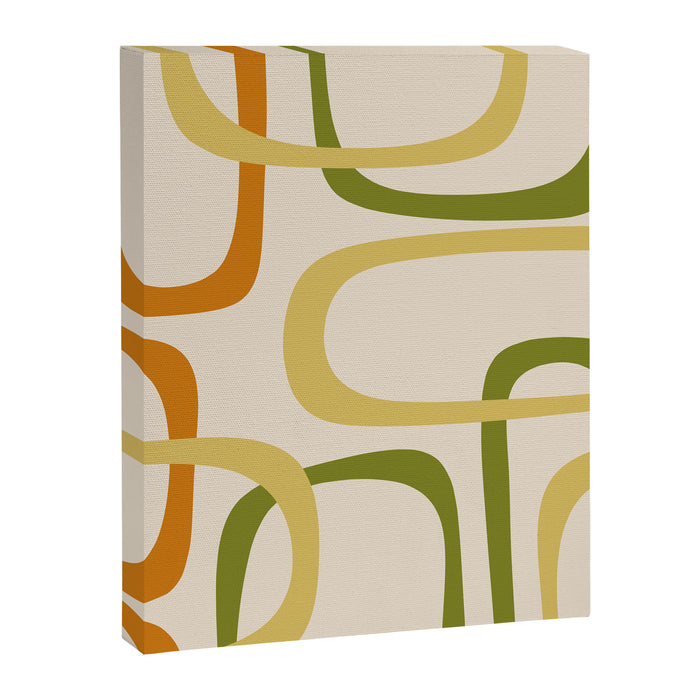 Fine Loops Mid-Century Modern Minimalist Olive Green, Burnt Orange, Mustard, and Beige Canvas Print Gallery Image 1