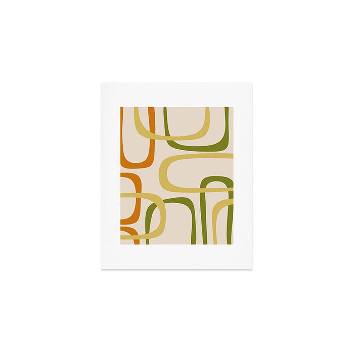 Fine Loops Mid-Century Modern Minimalist Olive Green, Burnt Orange, Mustard, and Beige Art Print Gallery Image 1