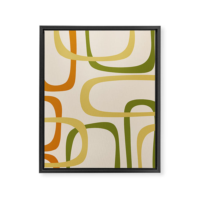 Fine Loops Mid-Century Modern Minimalist Olive Green, Burnt Orange, Mustard, and Beige Framed Canvas Print Gallery Image 1