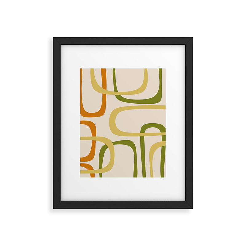 Fine Loops Mid-Century Modern Minimalist Olive Green, Burnt Orange, Mustard, and Beige Framed Art Print Gallery Image 6