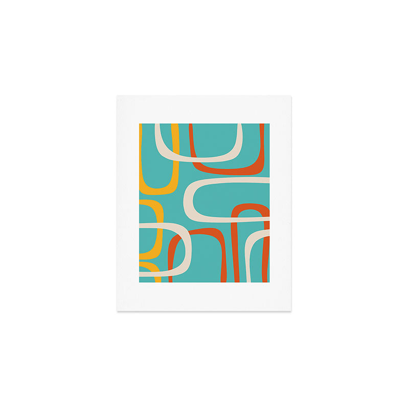 Fine Loops Mid-Century Modern Minimalist Turquoise Teal, Orange, Mustard, and Cream  Art Print Gallery Image 1