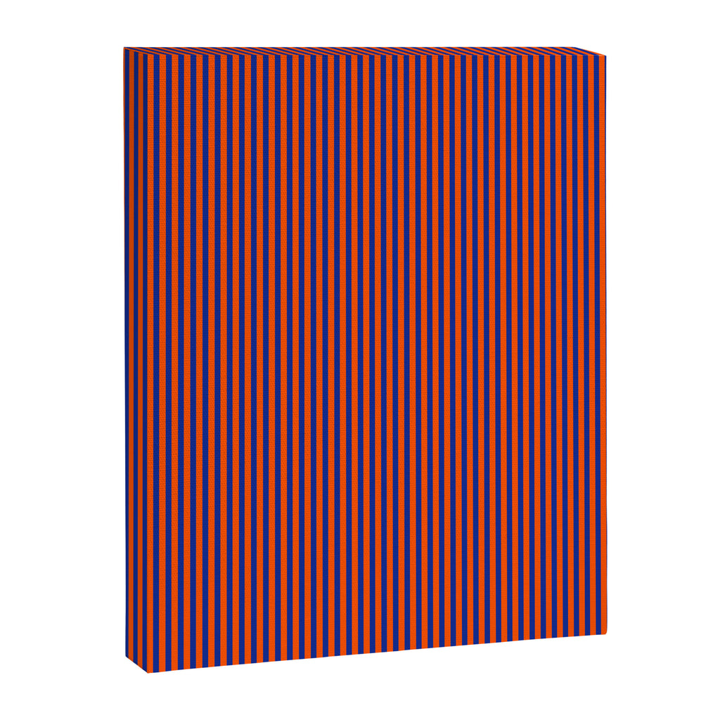 Fine Stripe Narrow Vertical Pinstripe Pattern in Bold Blue and Orange Canvas Print Gallery Image 6