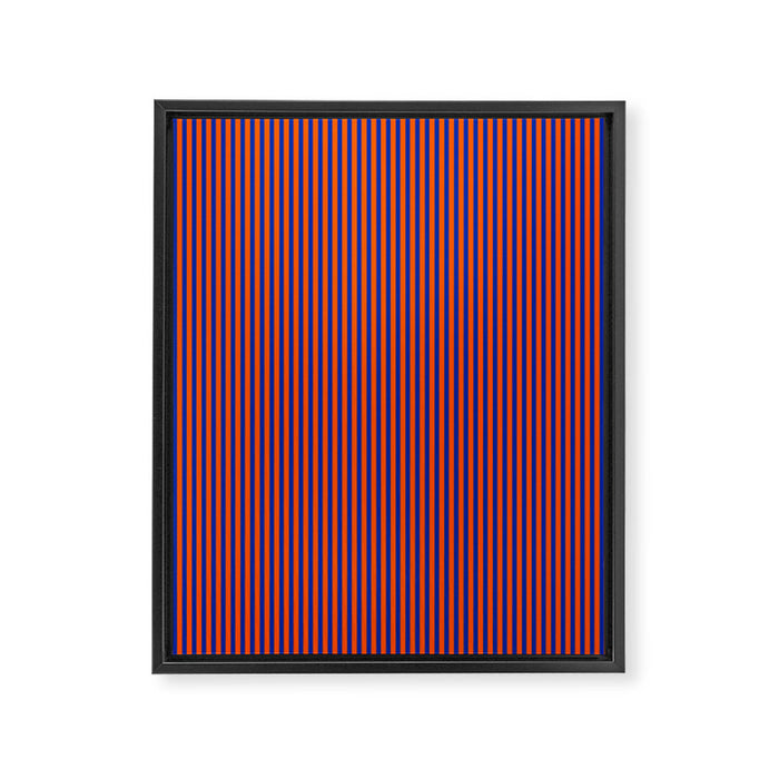 Fine Stripe Narrow Vertical Pinstripe Pattern in Bold Blue and Orange Framed Canvas Print Gallery Image 1