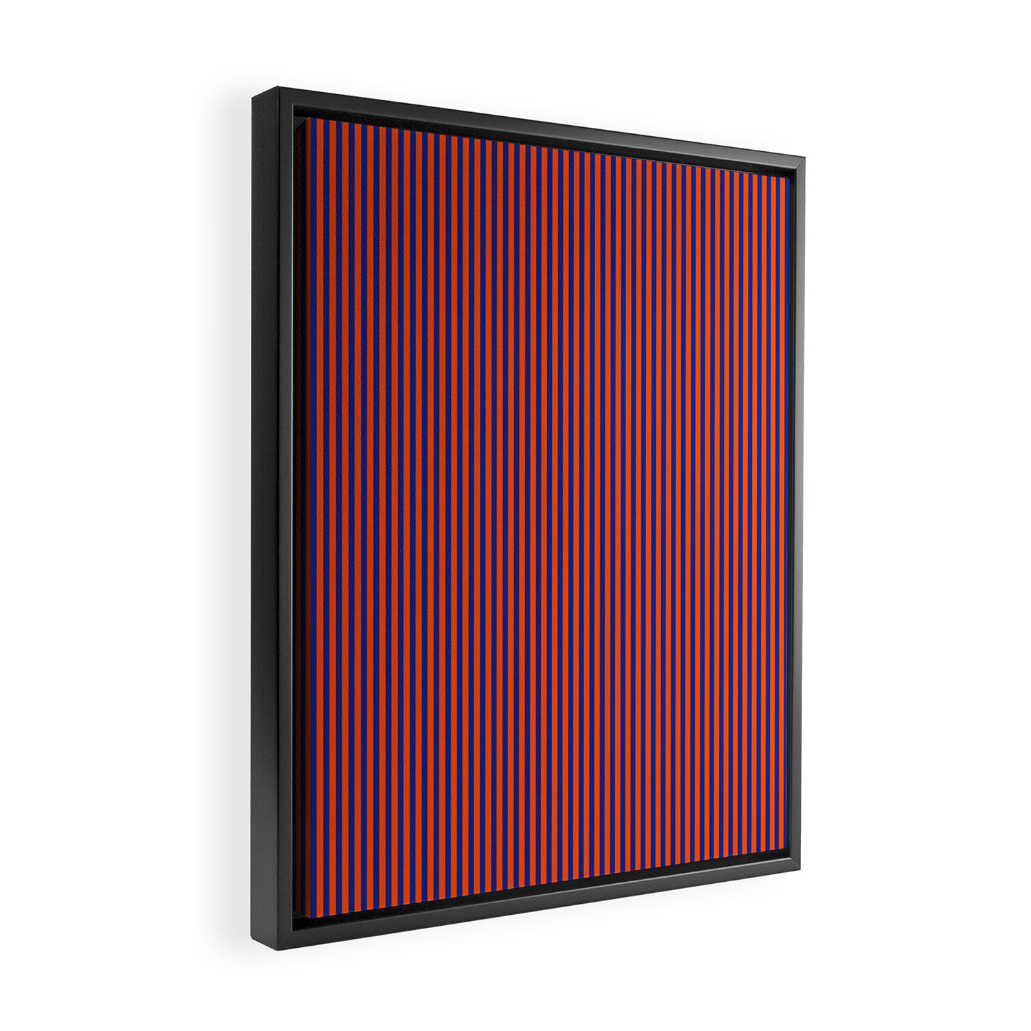 Fine Stripe Narrow Vertical Pinstripe Pattern in Bold Blue and Orange Framed Canvas Print Gallery Image 2