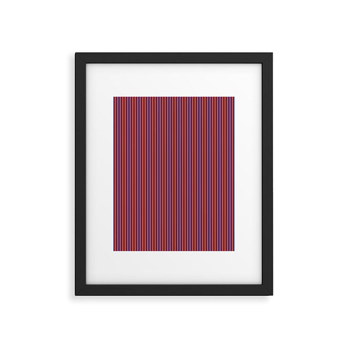 Fine Stripe Narrow Vertical Pinstripe Pattern in Bold Blue and Orange Framed Art Print Gallery Image 1