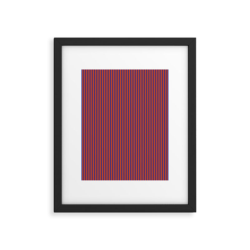 Fine Stripe Narrow Vertical Pinstripe Pattern in Bold Blue and Orange Framed Art Print Gallery Image 5