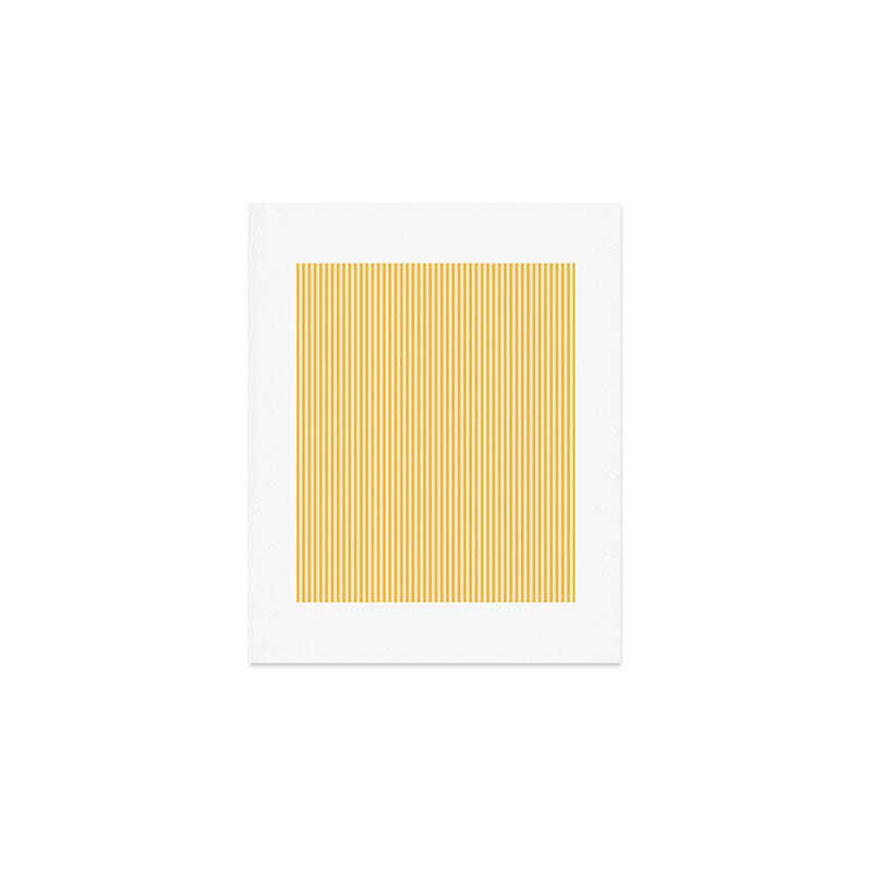 Fine Stripe Narrow Vertical Pinstripe Pattern in Coastal Italian Lemon Yellow Art Print Gallery Image 1