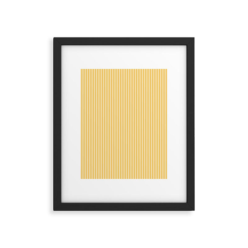 Fine Stripe Narrow Vertical Pinstripe Pattern in Coastal Italian Lemon Yellow Framed Art Print Gallery Image 5