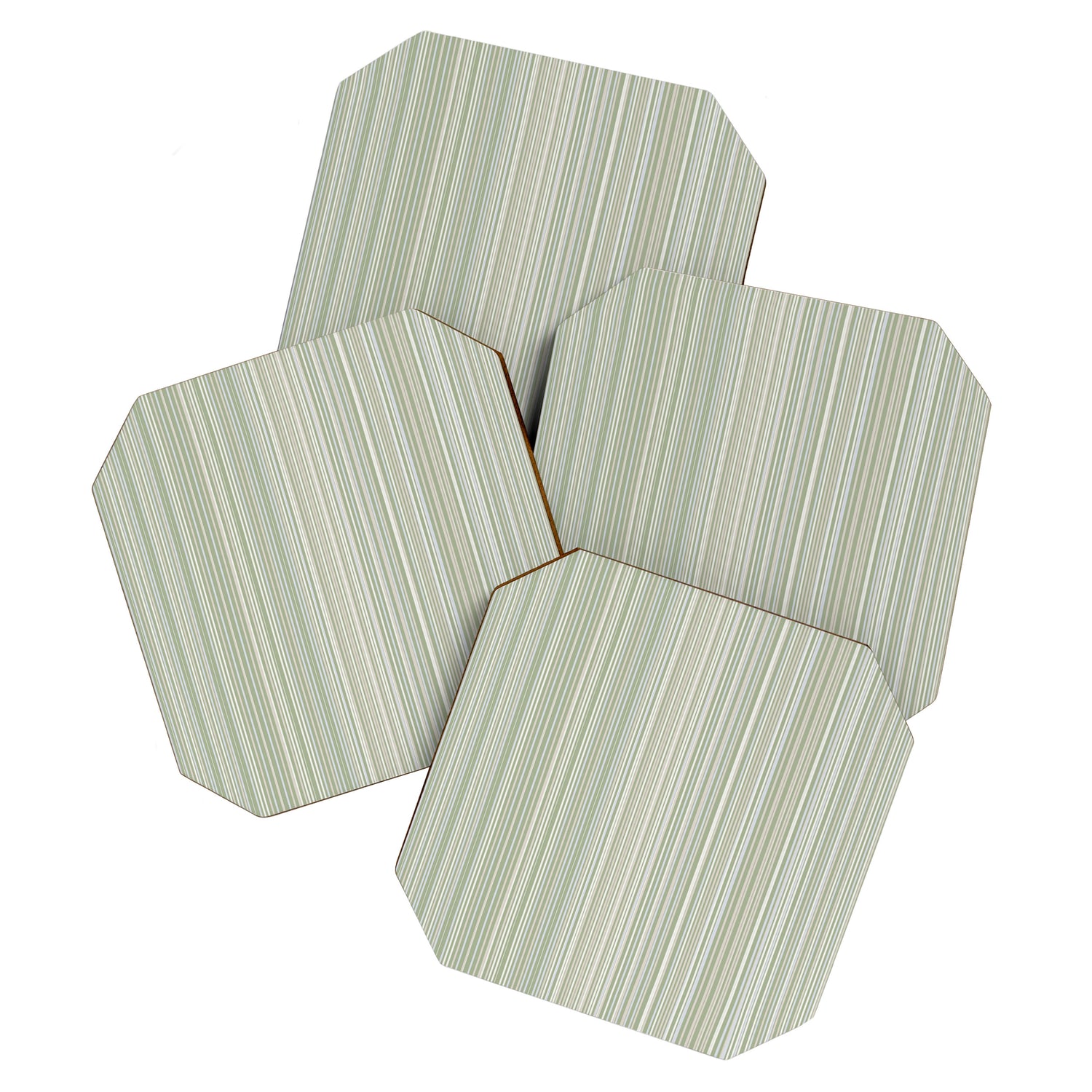 Fine Striped Pattern Vertical in Sage Green, Gray, Beige, and Cream Coaster Gallery Image 1