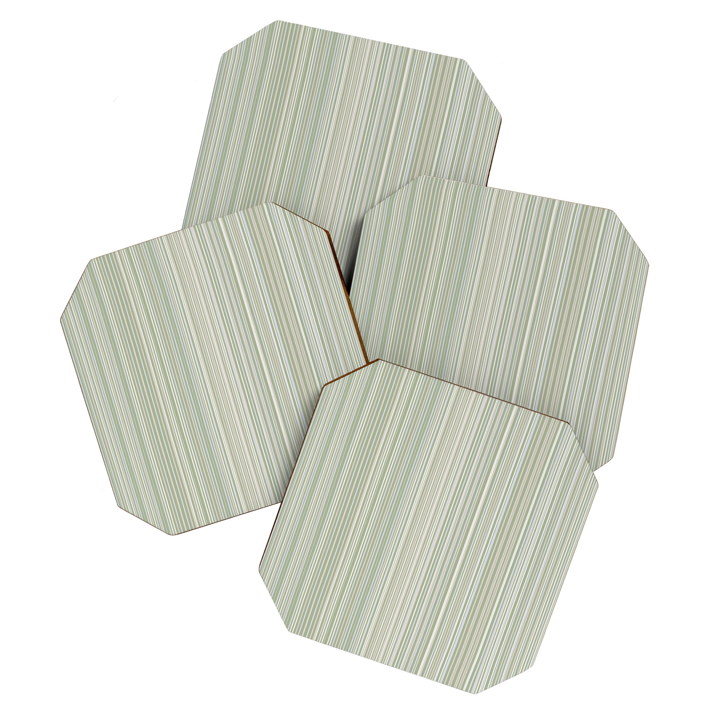 Fine Striped Pattern Vertical in Sage Green, Gray, Beige, and Cream Coaster Gallery Image 1