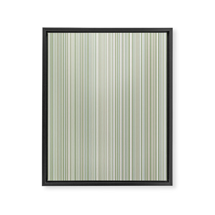 Fine Striped Pattern Vertical in Sage Green, Gray, Beige, and Cream Framed Canvas Print Gallery Image 1