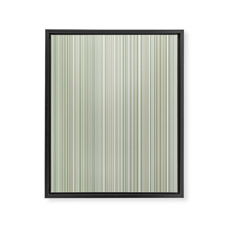 Fine Striped Pattern Vertical in Sage Green, Gray, Beige, and Cream Framed Canvas Print Gallery Image 8