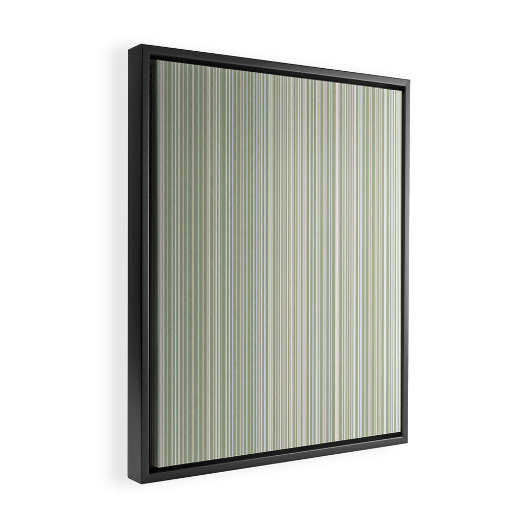 Fine Striped Pattern Vertical in Sage Green, Gray, Beige, and Cream Framed Canvas Print Gallery Image 2
