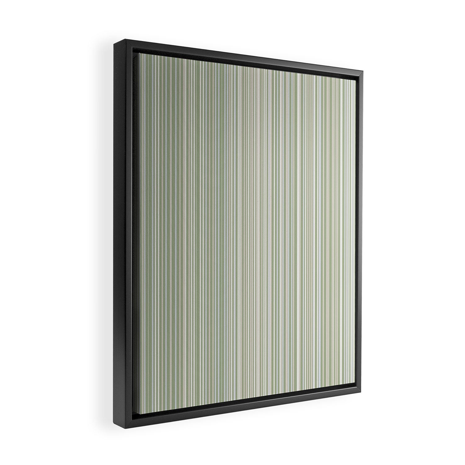 Fine Striped Pattern Vertical in Sage Green, Gray, Beige, and Cream Framed Canvas Print Gallery Image 2