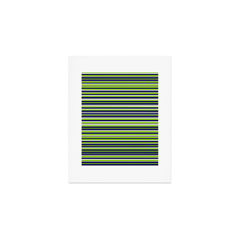 Fine Stripes Cheerful Pattern in Lime Green, Spring Green, Navy Blue, Gray Grey, White  Art Print Gallery Image 1