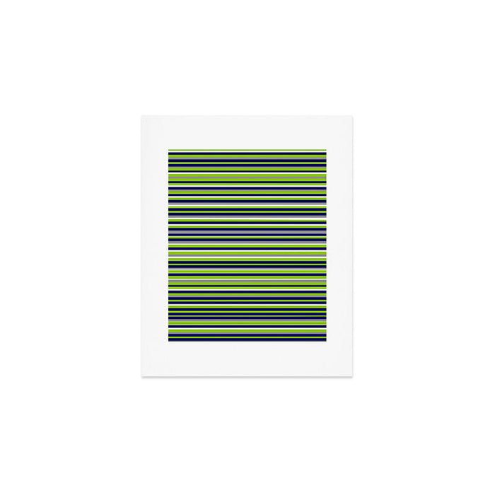 Fine Stripes Cheerful Pattern in Lime Green, Spring Green, Navy Blue, Gray Grey, White  Art Print Gallery Image 1