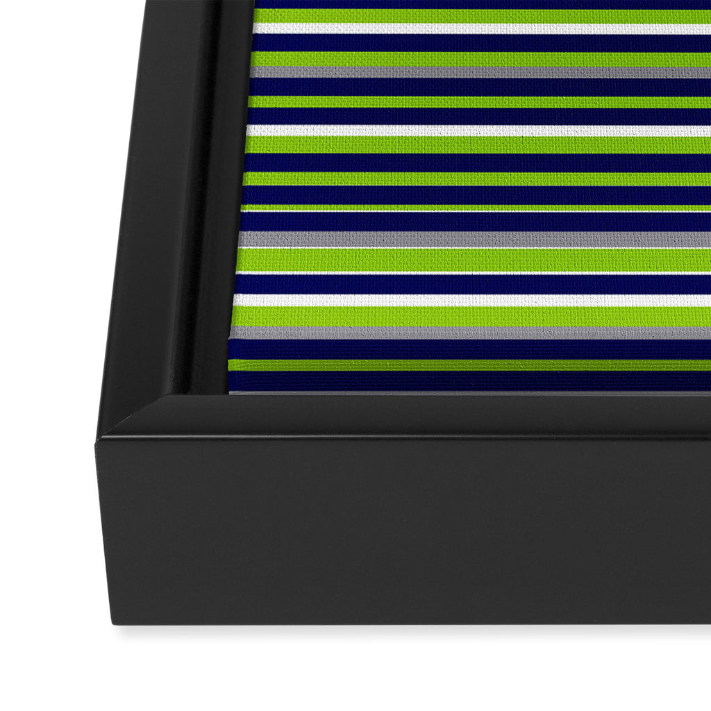 Fine Stripes Cheerful Pattern in Lime Green, Spring Green, Navy Blue, Gray Grey, White  Framed Canvas Print Gallery Image 3