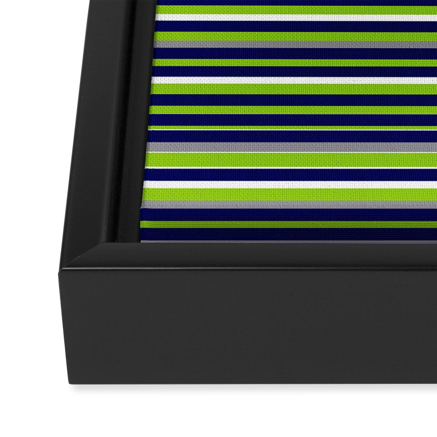 Fine Stripes Cheerful Pattern in Lime Green, Spring Green, Navy Blue, Gray Grey, White  Framed Canvas Print Gallery Image 3