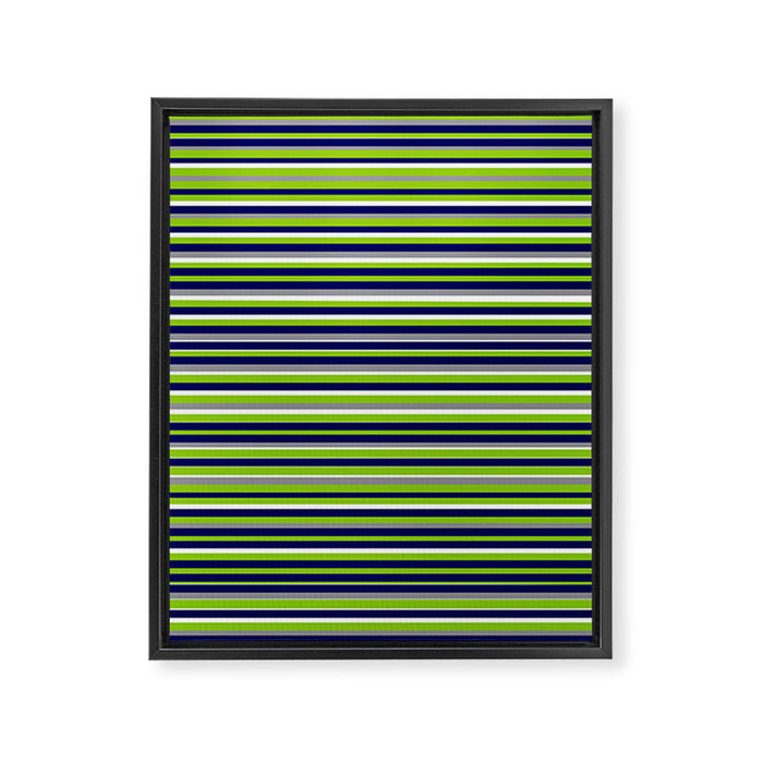 Fine Stripes Cheerful Pattern in Lime Green, Spring Green, Navy Blue, Gray Grey, White  Framed Canvas Print Gallery Image 1