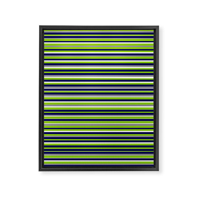 Fine Stripes Cheerful Pattern in Lime Green, Spring Green, Navy Blue, Gray Grey, White  Framed Canvas Print Gallery Image 8
