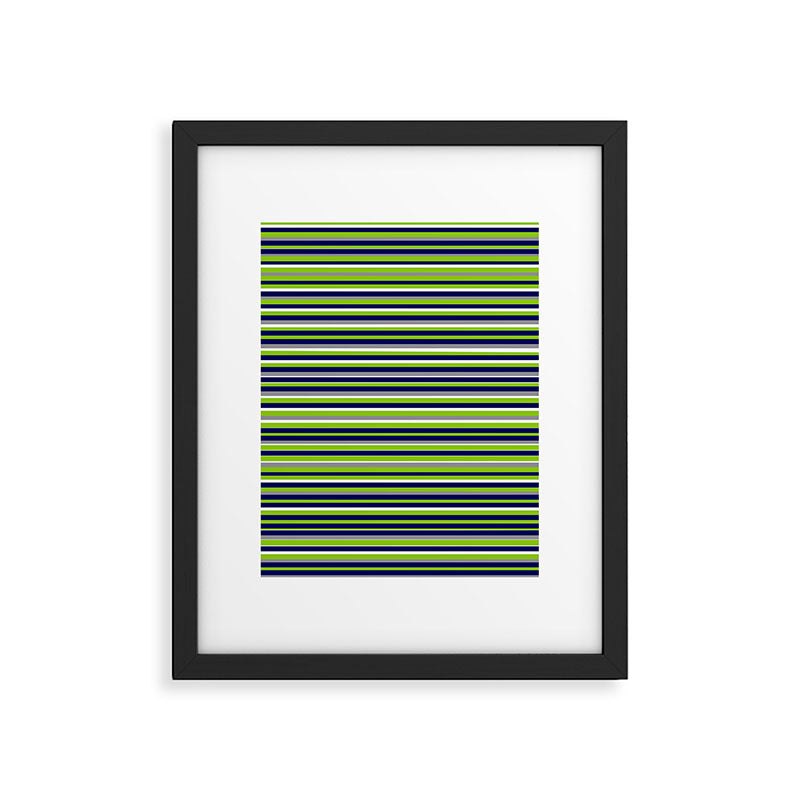 Fine Stripes Cheerful Pattern in Lime Green, Spring Green, Navy Blue, Gray Grey, White  Framed Art Print Gallery Image 6