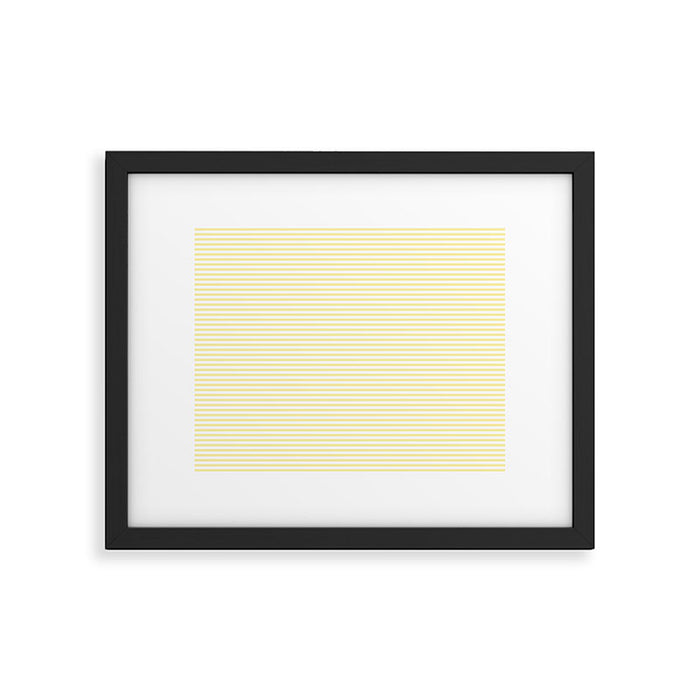 Fine Stripes Narrow Stripe Pattern in Light Butter Yellow and White Framed Art Print Gallery Image 1