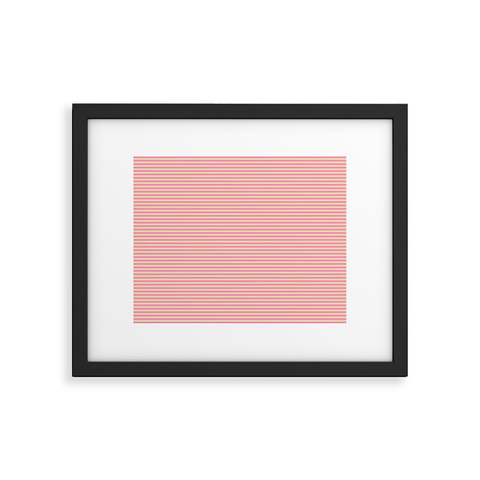 Fine Stripes Narrow Stripe Pattern Pink Cream Framed Art Print Gallery Image 1