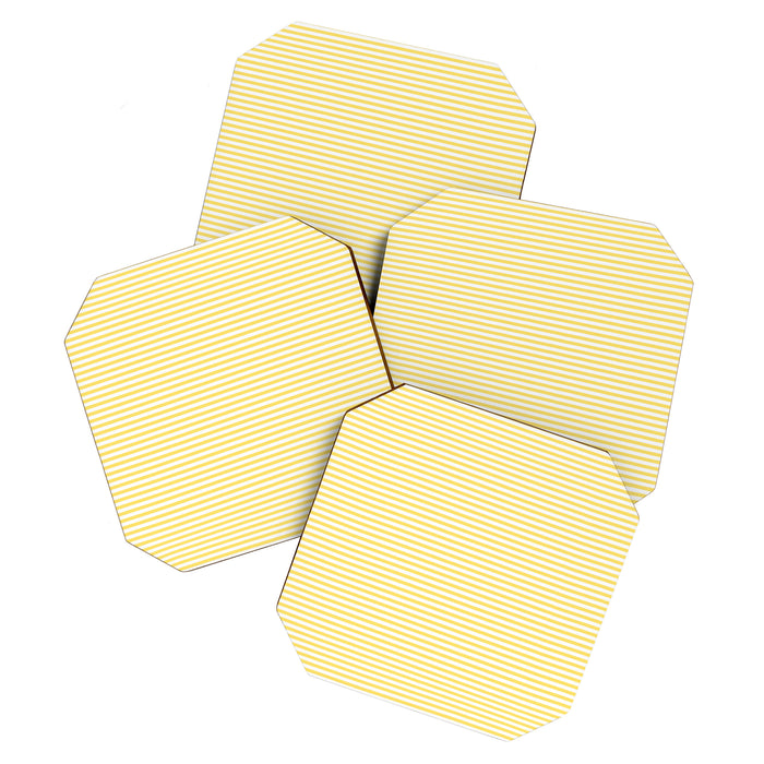 Fine Stripes Narrow Vertical Stripe Pattern in Butter Yellow and White Coaster Gallery Image 1