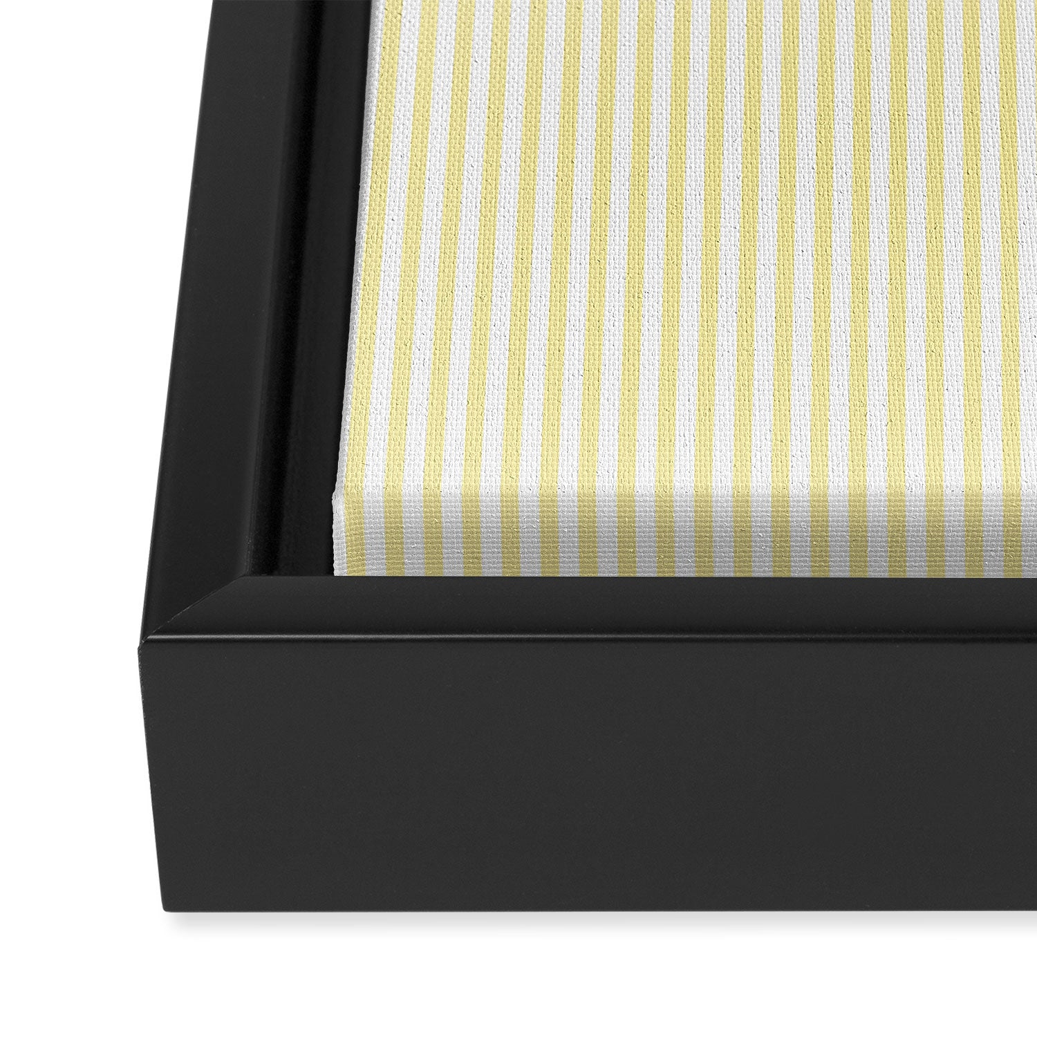 Fine Stripes Narrow Vertical Stripe Pattern in Light Butter Yellow and White Framed Canvas Print Gallery Image 3