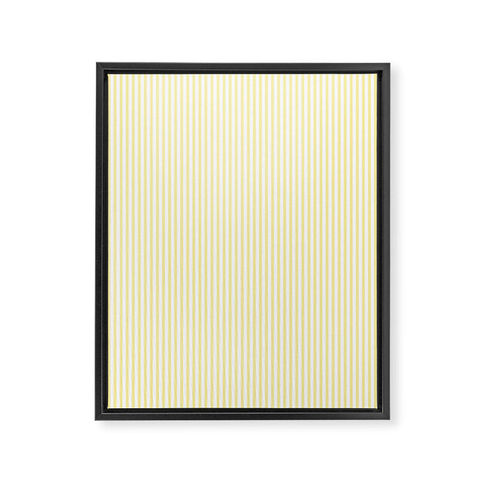 Fine Stripes Narrow Vertical Stripe Pattern in Light Butter Yellow and White Framed Canvas Print Gallery Image 1