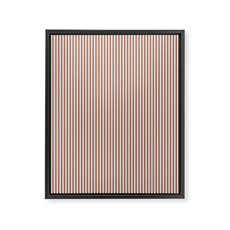 Fine Stripes Narrow Vertical Stripe Pattern in Mocha Brown Framed Canvas Print Gallery Image 6