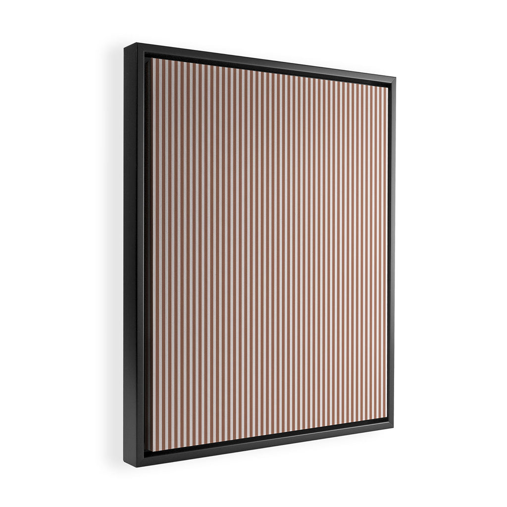 Fine Stripes Narrow Vertical Stripe Pattern in Mocha Brown Framed Canvas Print Gallery Image 2