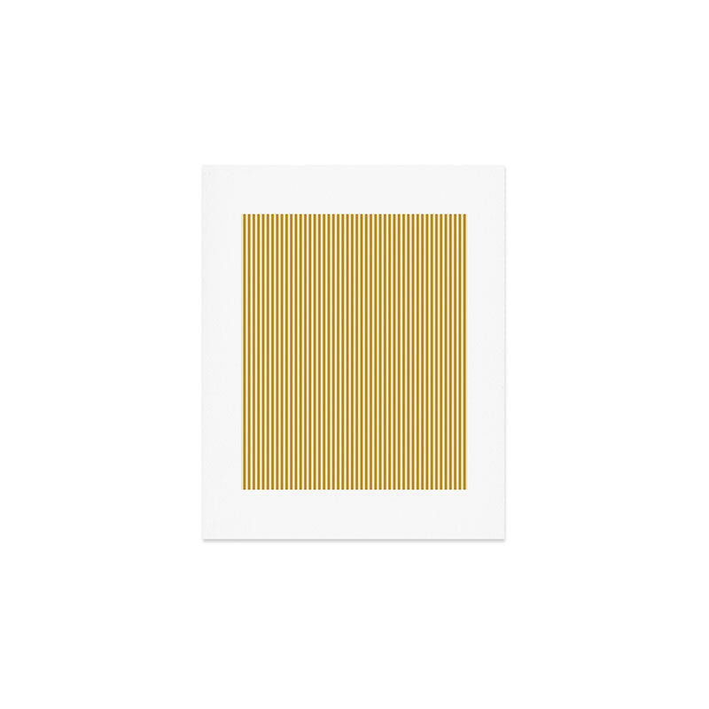 Fine Stripes Narrow Vertical Stripe Pattern in Ochre Mustard Cream Art Print Gallery Image 1