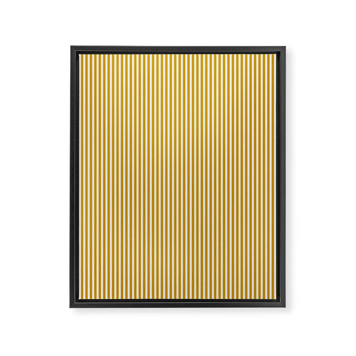 Fine Stripes Narrow Vertical Stripe Pattern in Ochre Mustard Cream Framed Canvas Print Gallery Image 1