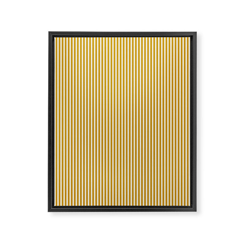 Fine Stripes Narrow Vertical Stripe Pattern in Ochre Mustard Cream Framed Canvas Print Gallery Image 6