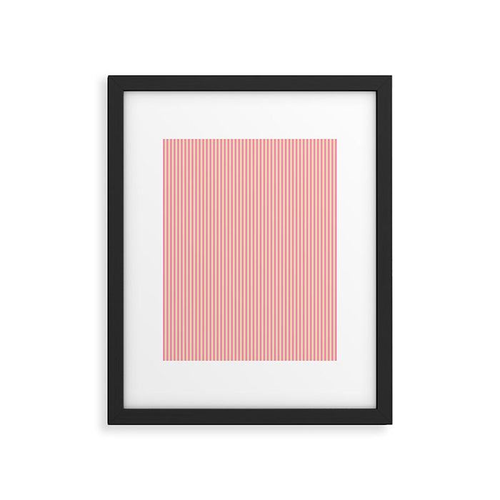 Fine Stripes Narrow Vertical Stripe Pattern Pink Cream Framed Art Print Gallery Image 1