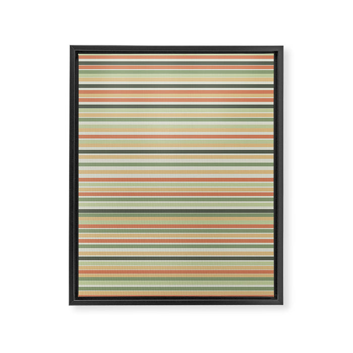 Fine Stripes Pattern in Sage Green and Coral Clay Framed Canvas Print Gallery Image 1