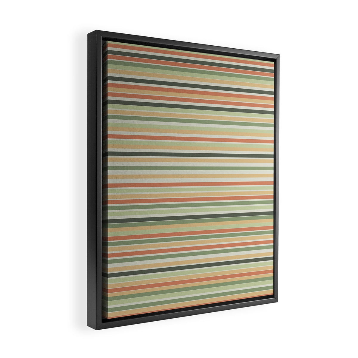 Fine Stripes Pattern in Sage Green and Coral Clay Framed Canvas Print Gallery Image 2