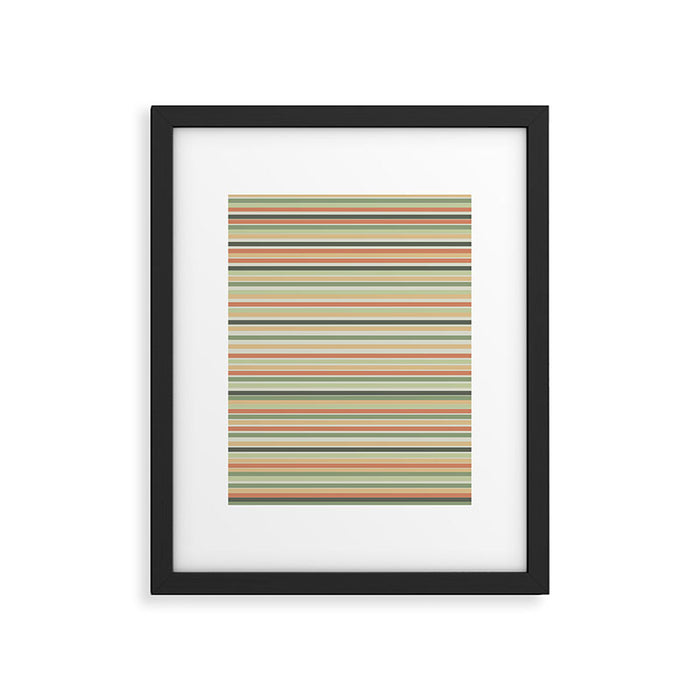 Fine Stripes Pattern in Sage Green and Coral Clay Framed Art Print Gallery Image 1