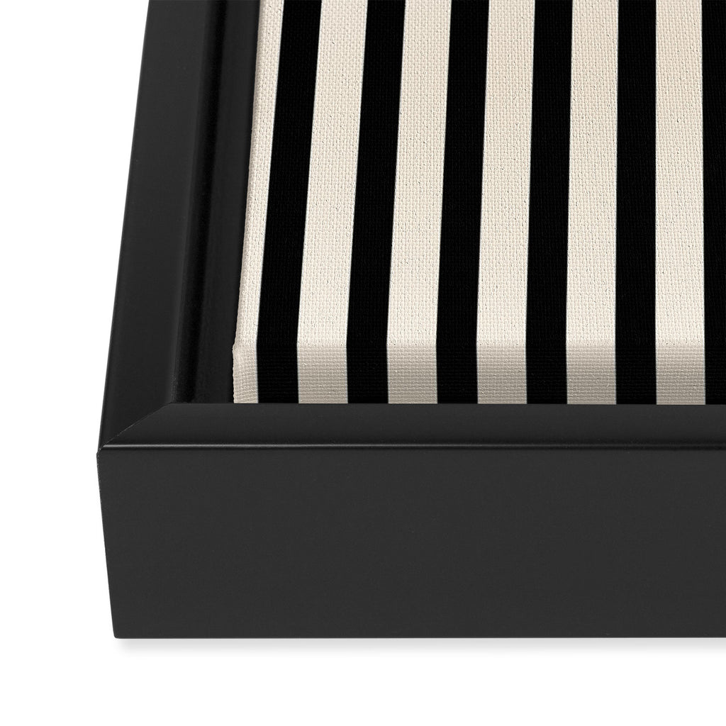 Fine Stripes Vertical Minimalist Pattern in Black and Almond Cream Framed Canvas Print Gallery Image 3