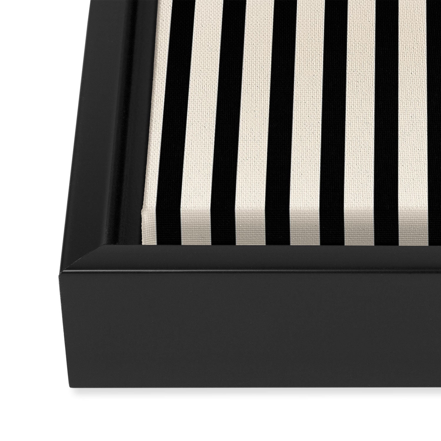 Fine Stripes Vertical Minimalist Pattern in Black and Almond Cream Framed Canvas Print Gallery Image 3