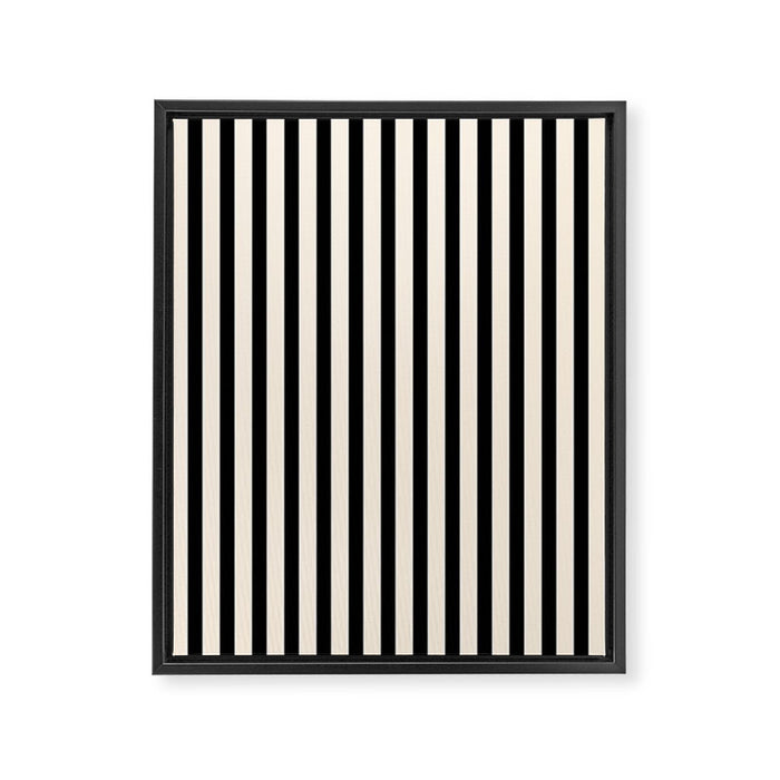 Fine Stripes Vertical Minimalist Pattern in Black and Almond Cream Framed Canvas Print Gallery Image 1