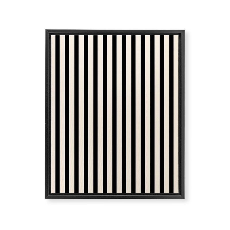 Fine Stripes Vertical Minimalist Pattern in Black and Almond Cream Framed Canvas Print Gallery Image 8