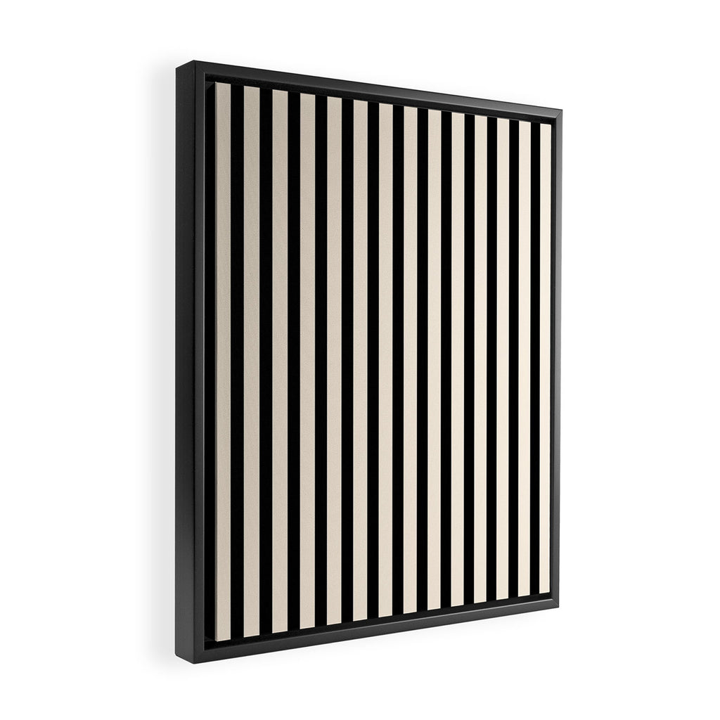Fine Stripes Vertical Minimalist Pattern in Black and Almond Cream Framed Canvas Print Gallery Image 2