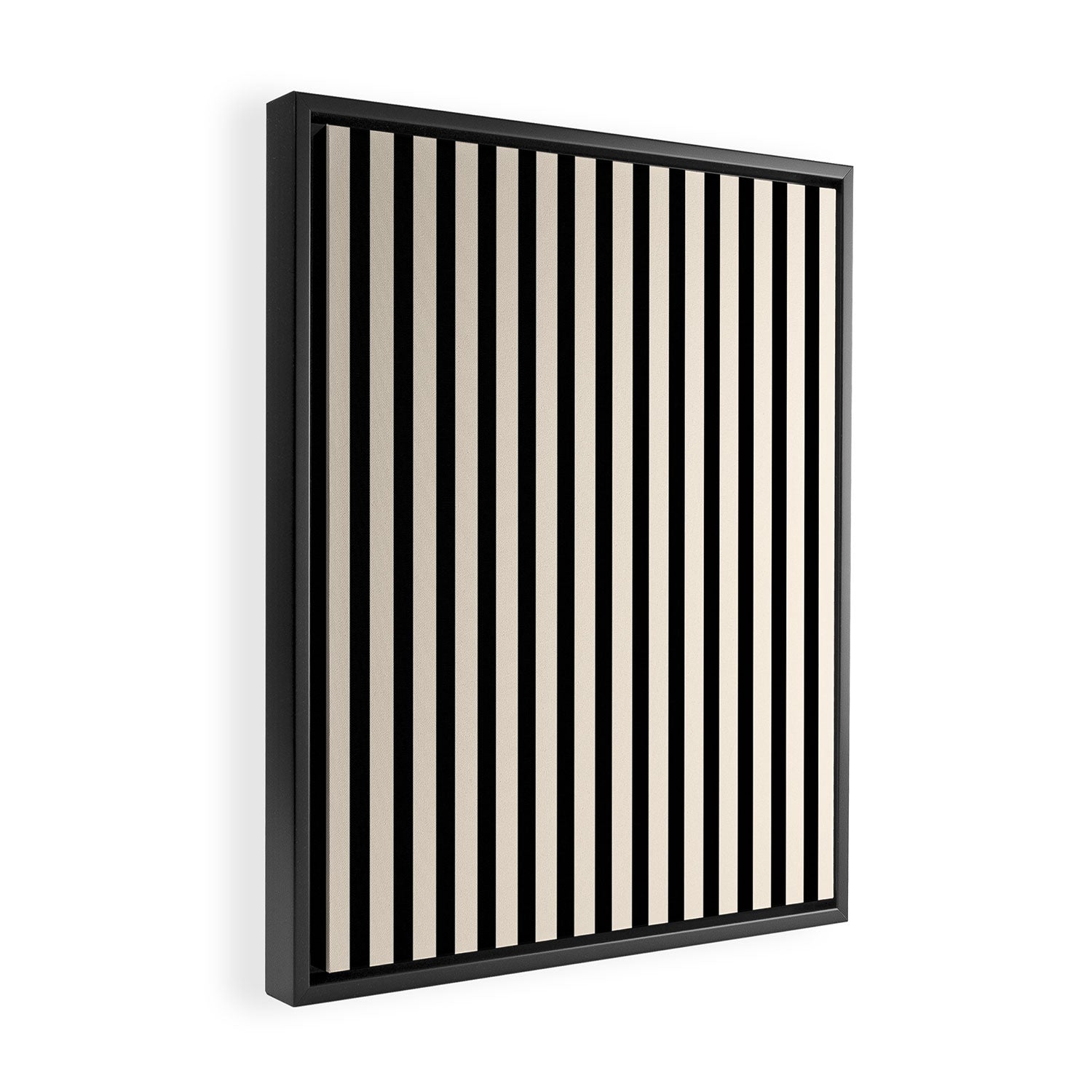 Fine Stripes Vertical Minimalist Pattern in Black and Almond Cream Framed Canvas Print Gallery Image 2