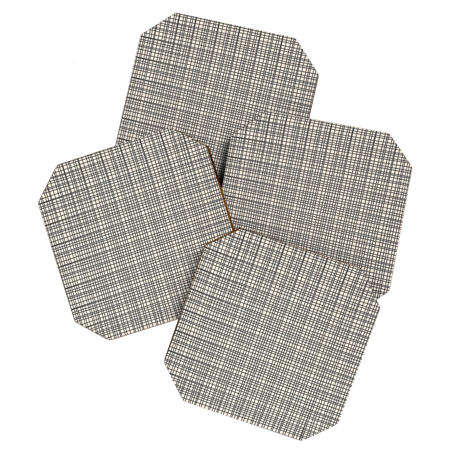 Fine Weave Mid-Century Modern Woven Pattern in Charcoal Gray and Almond Cream Coaster Gallery Image 1