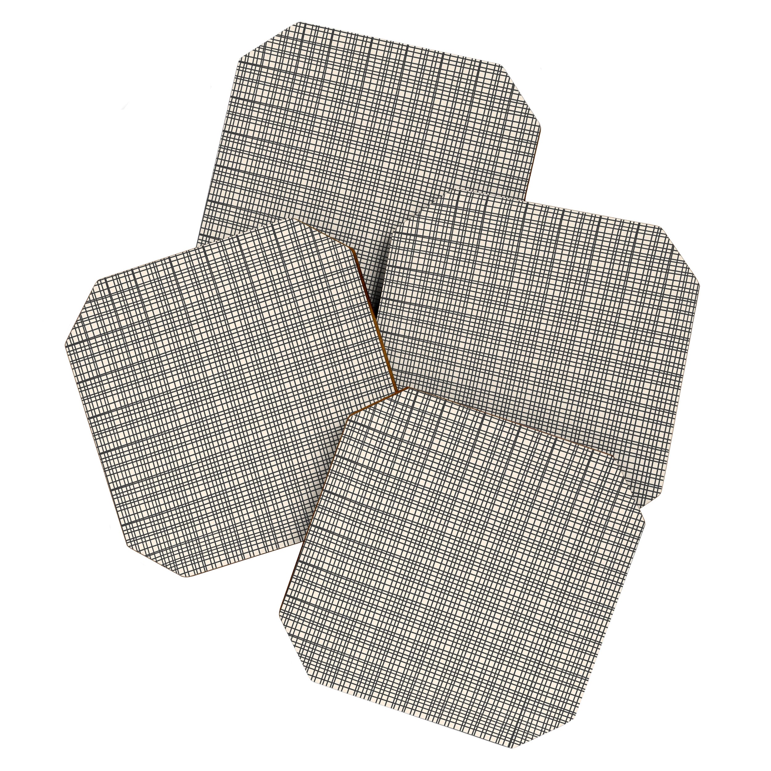 Fine Weave Mid-Century Modern Woven Pattern in Charcoal Gray and Almond Cream Coaster Gallery Image 1