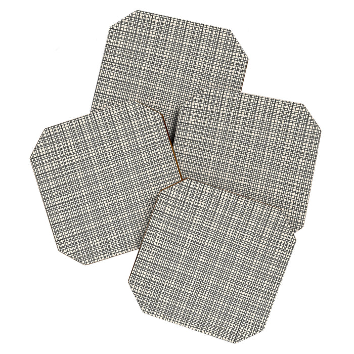 Fine Weave Mid-Century Modern Woven Pattern in Charcoal Gray and Almond Cream Coaster Gallery Image 1
