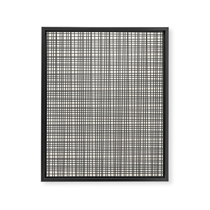 Fine Weave Mid-Century Modern Woven Pattern in Charcoal Gray and Almond Cream Framed Canvas Print Gallery Image 1